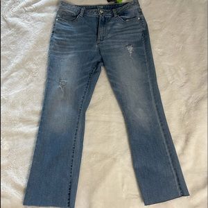 Never worn jeans, kick crop, slight rips